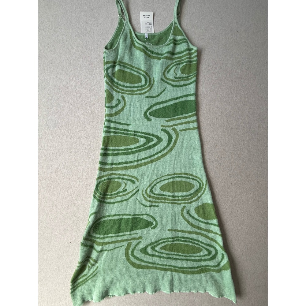 Fashion Sexy Lounge Green Psychedelic Swirl Knit Midi Dress Cutout Back S